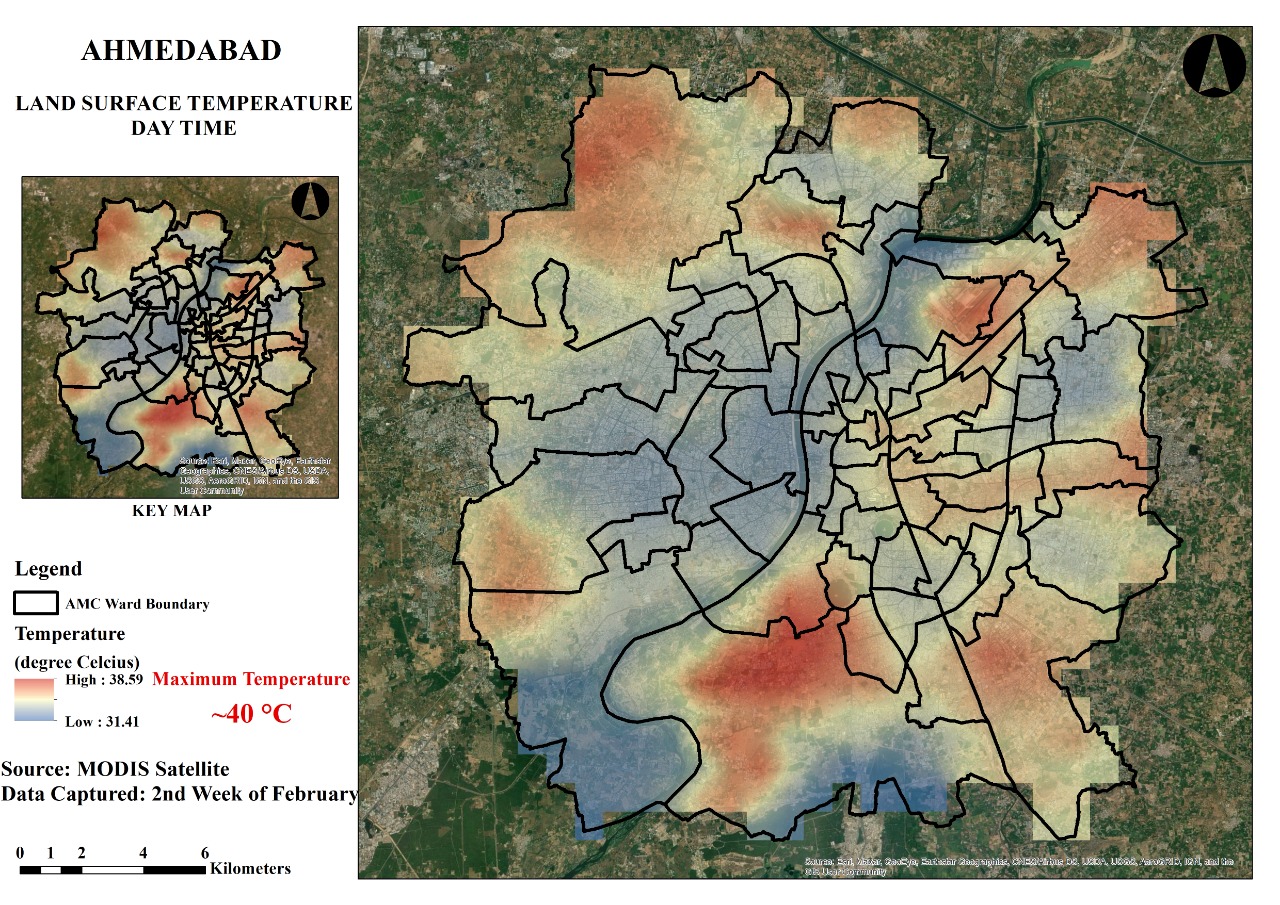 Land surface temperature map of Ahmedabad, May 2022